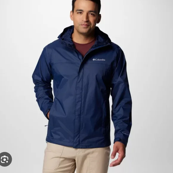 Columbia Blue Rain Jacket with Hood and Water-Resistant Material Size Small